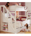 Lifetime Kidsrooms Familien-Etagenbett 90/120 mit Treppe KOMBO 1 und Deluxe Lattenrost in Whitewash-Ausführung