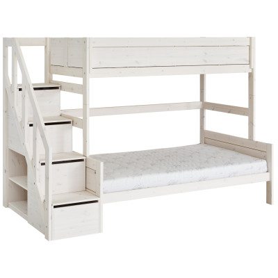 Lifetime Kidsrooms Lit superposé familial 90/120 avec escaliers, protection contre les chutes Deluxe Cadre à lattes Blanc