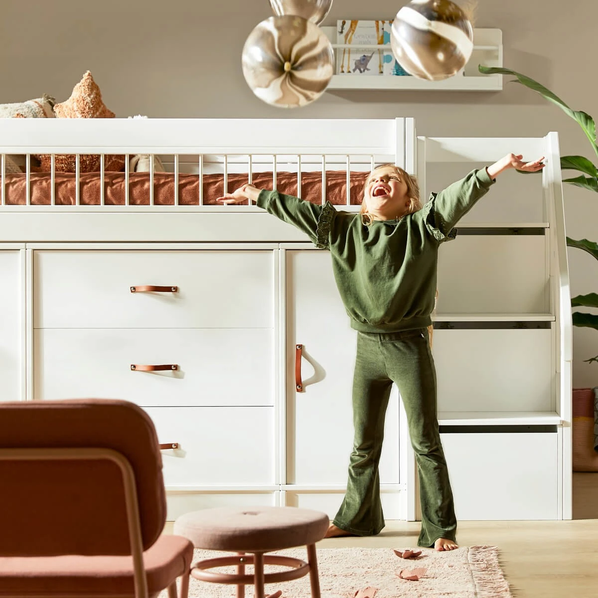 Lifetime half-height bed All-In-One 90 x 200 cm with Deluxe Slatted frame roller floor and storage space white