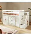Letto All-In-One a mezza altezza di Lifetime con rete a doghe Deluxe e spazio di stoccaggio in finitura Whitewash