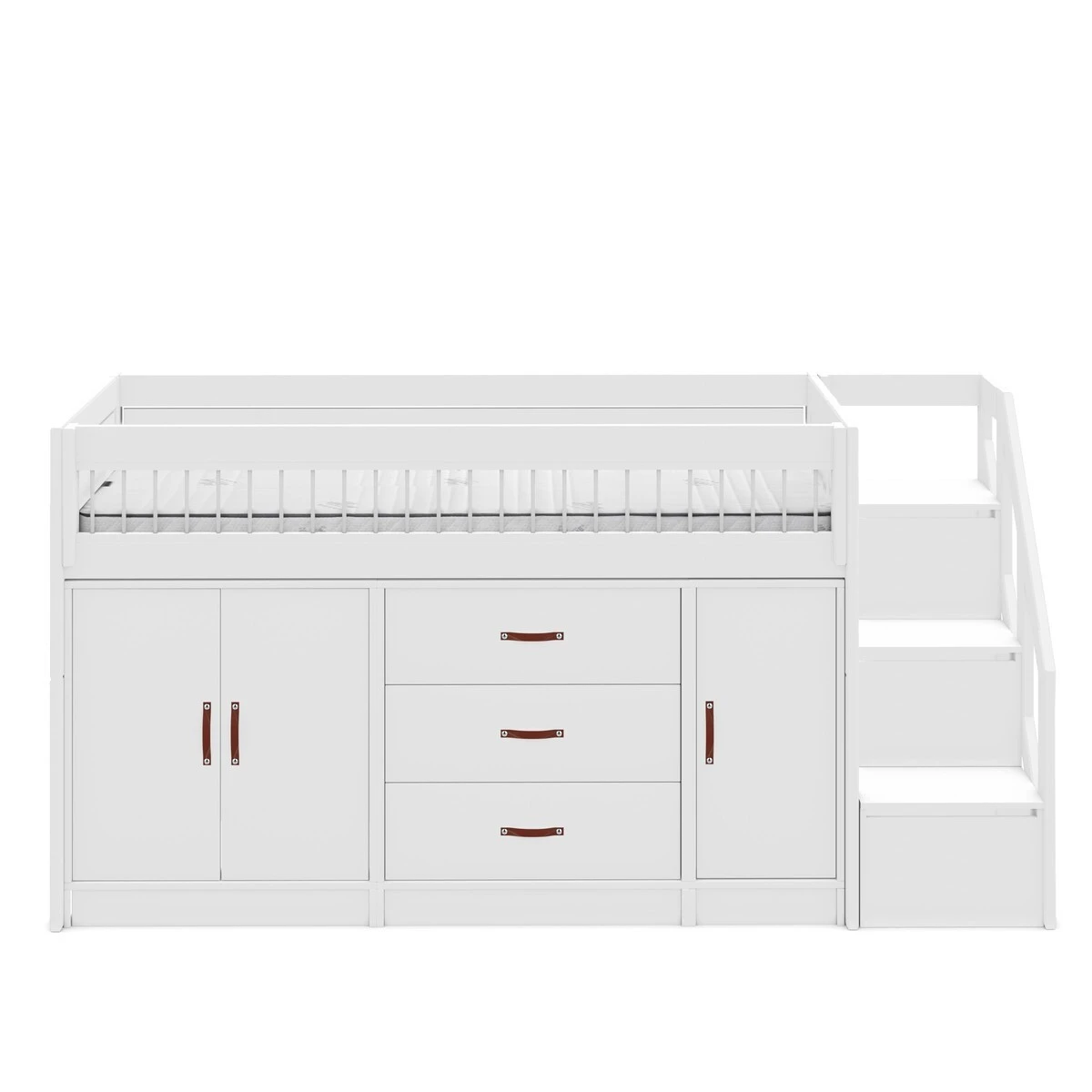 Lifetime Halbhohes Bett All-In-One mit Rollboden und Stauraum weiss