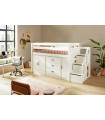 Letto semi-alto All-In-One con fondo mobile e spazio di stoccaggio in finitura Whitewash