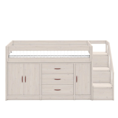 Lifetime Halbhohes Bett All-In-One mit Rollboden und Stauraum whitewash