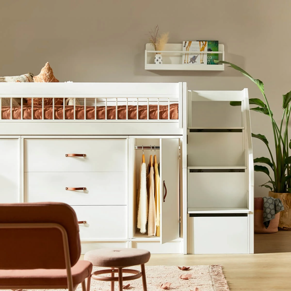 Lifetime Halbhohes Bett All-In-One mit Rollboden und Stauraum whitewash