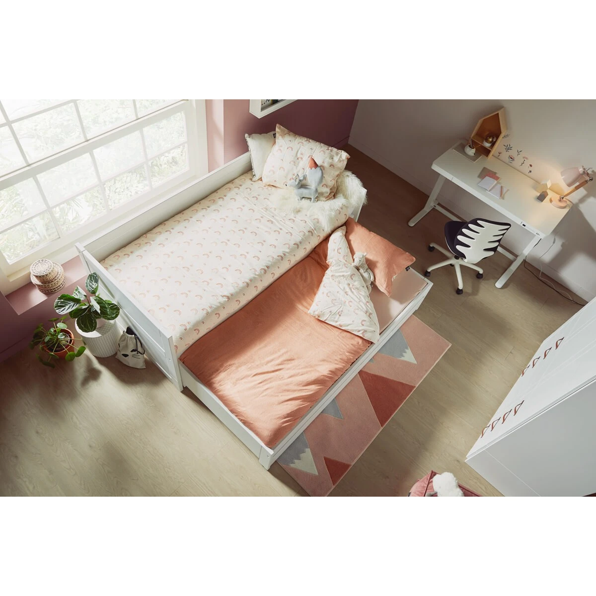 Lifetime Kojenbett 120x200 mit Gästebett und Schublade, Deluxe-Lattenrost in Whitewash