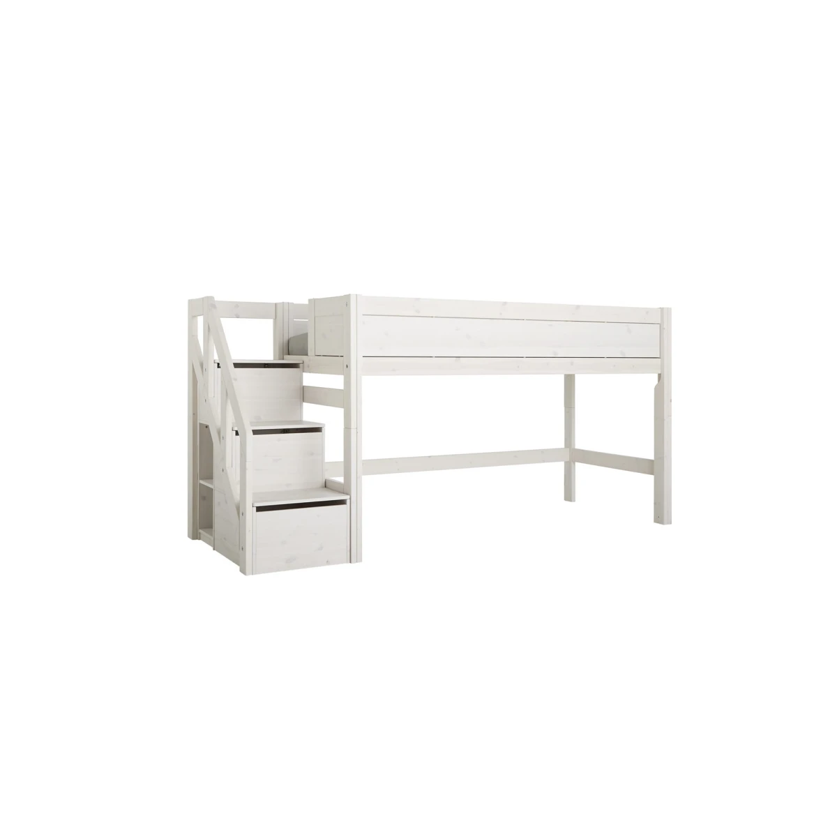 Lifetime Lit semi-haut avec escalier step 128 x 257 x 102 cm et sommier Luxe, blanc