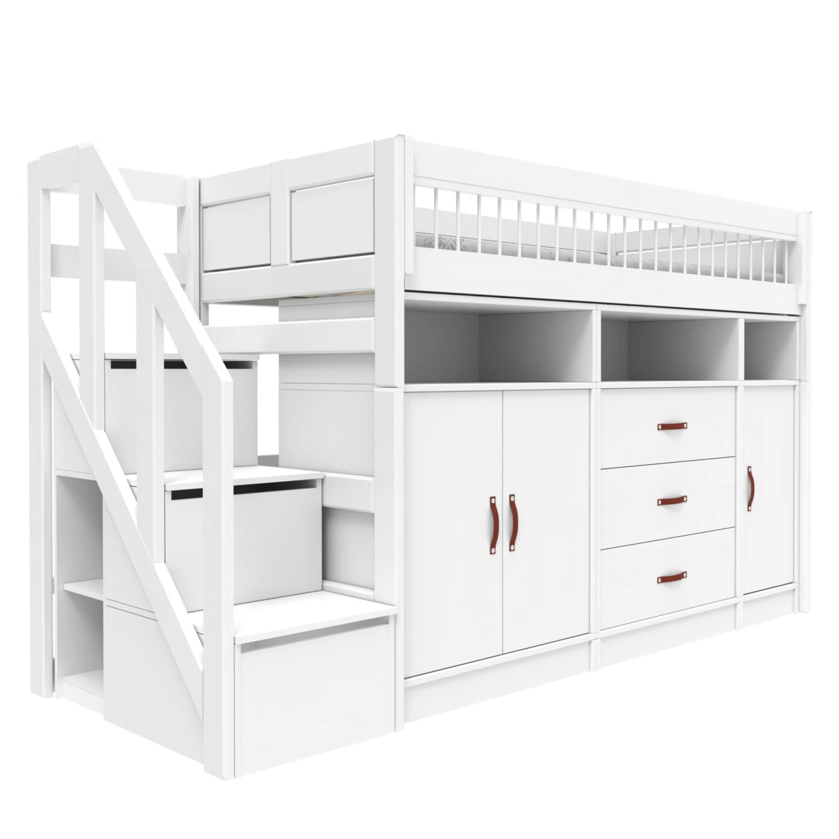 Lifetime All-in-one KOMBO low loft bed and writing desk 152 cm, slatted base deluxe white