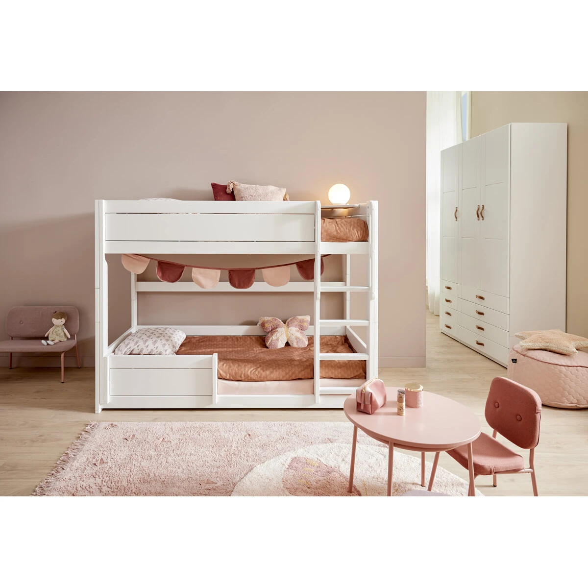 Lifetime lit superposé bas avec table de jeu Breeze 90 x 200 cm, sommier deluxe blanc