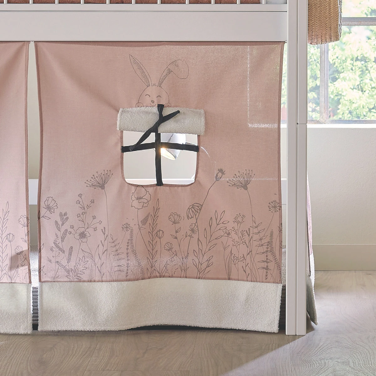 Letto a mezza altezza Lifetime 4 in 1 con baldacchino in tessuto, Happy Rabbit con rete a doghe standard bianco