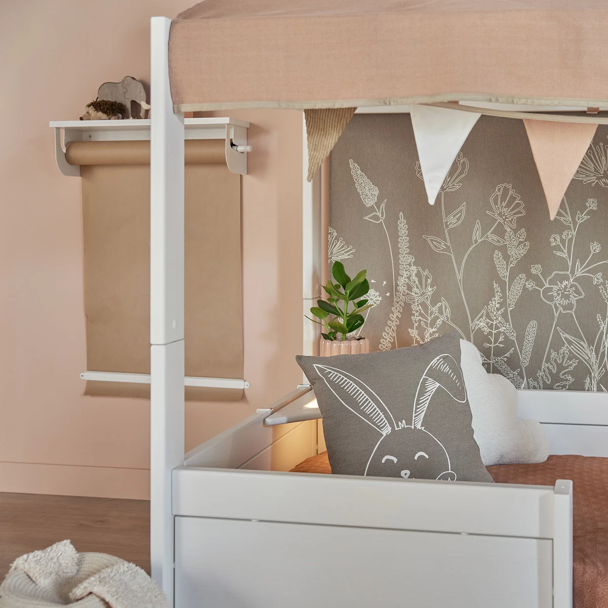 Lifetime 4-en-1 Lit avec toit en tissu, Happy Rabbit avec sommier standard blanc