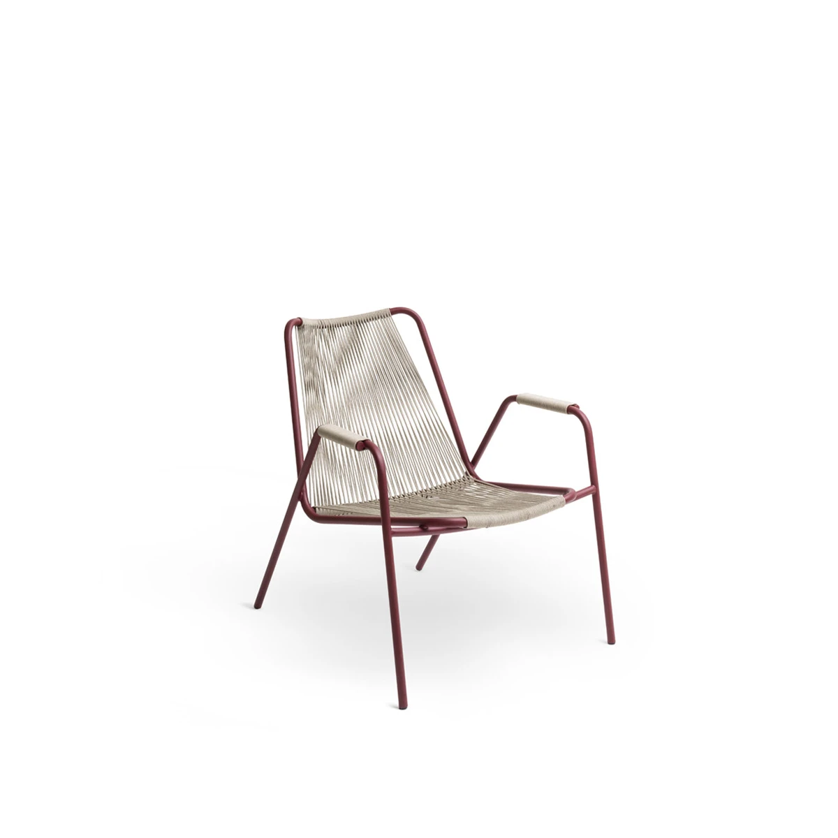 Fauteuil lounge Coco Unopiù en acier et corde - syrah/beige