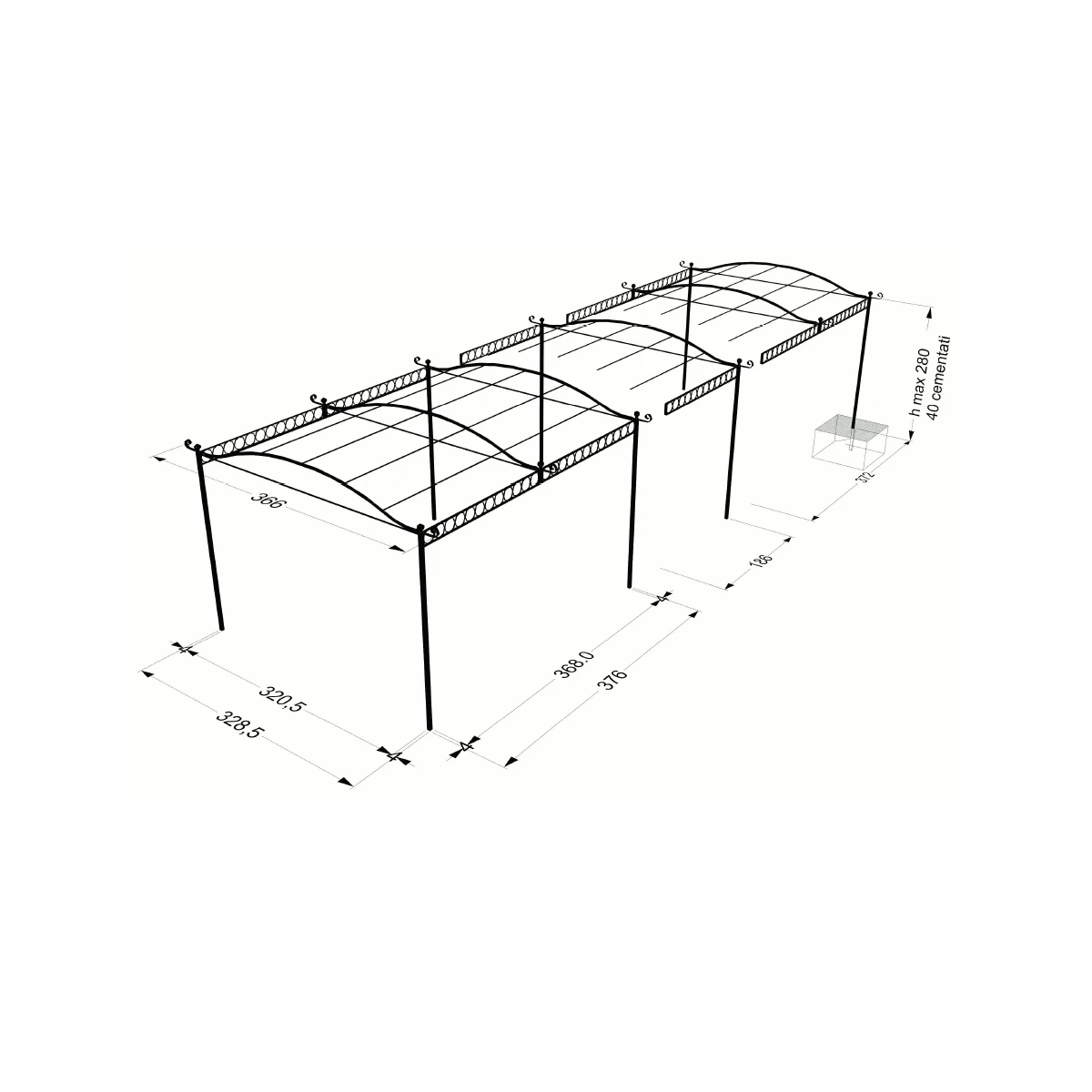 Einzelerweiterung Ermitage cm 413 x 186 ohne Überdachung 