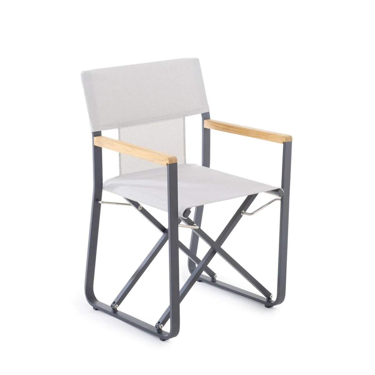 Poltroncina Cosette con struttura in alluminio di colore grafite