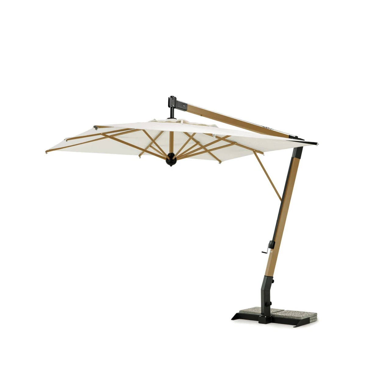 Parasol Salento carré avec mât latéral en aluminium effet bois