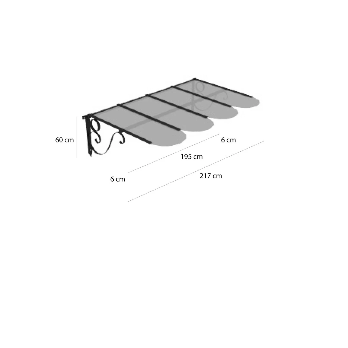 Auvent Dafne adossé couverture plate cm 217