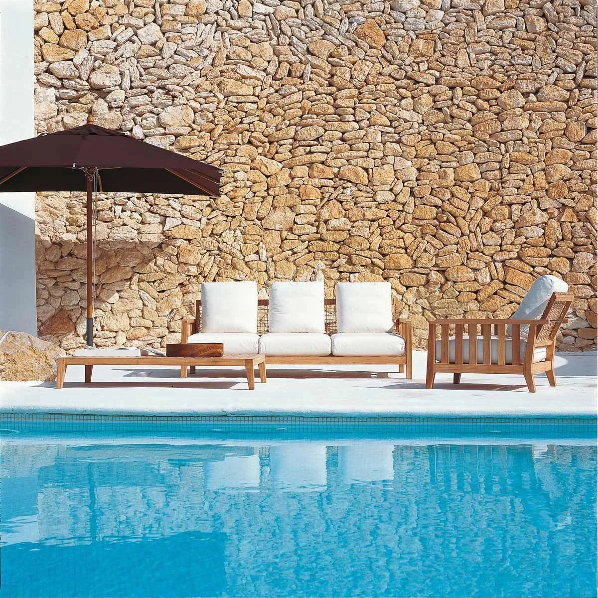 Synthesis Sofa by Unopiù: Teak Wood & Waprolace, No Cushions, L 210