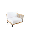 Welcome left corner module in teak and cord with seat and backrest cushions