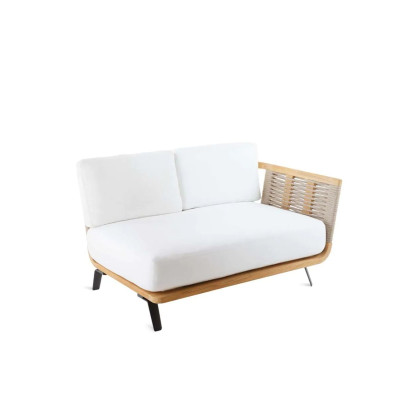 Unopiù Welcome - Modulo angolare sinistro in teak flessibile con cuscini di seduta e schienale