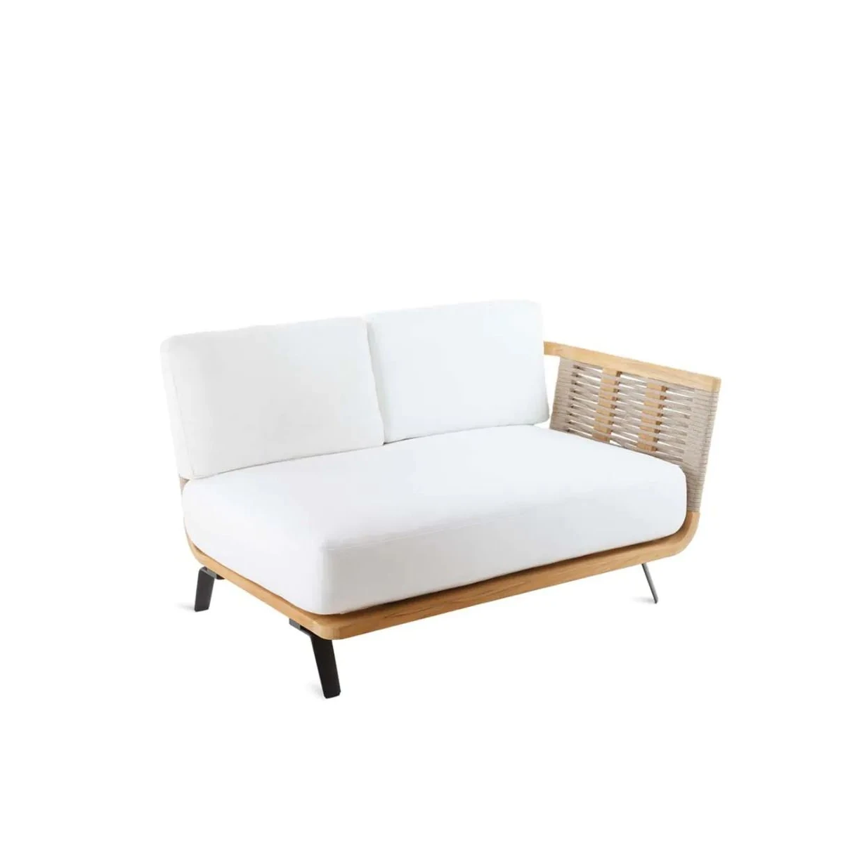 Unopiù Welcome: Flexible Left Teak Wood Module with seat and backrest cushions