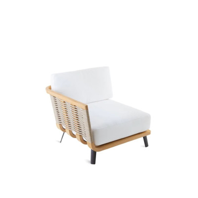 Modulo angolare destro Unopiù Welcome - Teak & corda, destra con cuscini di seduta e schienale