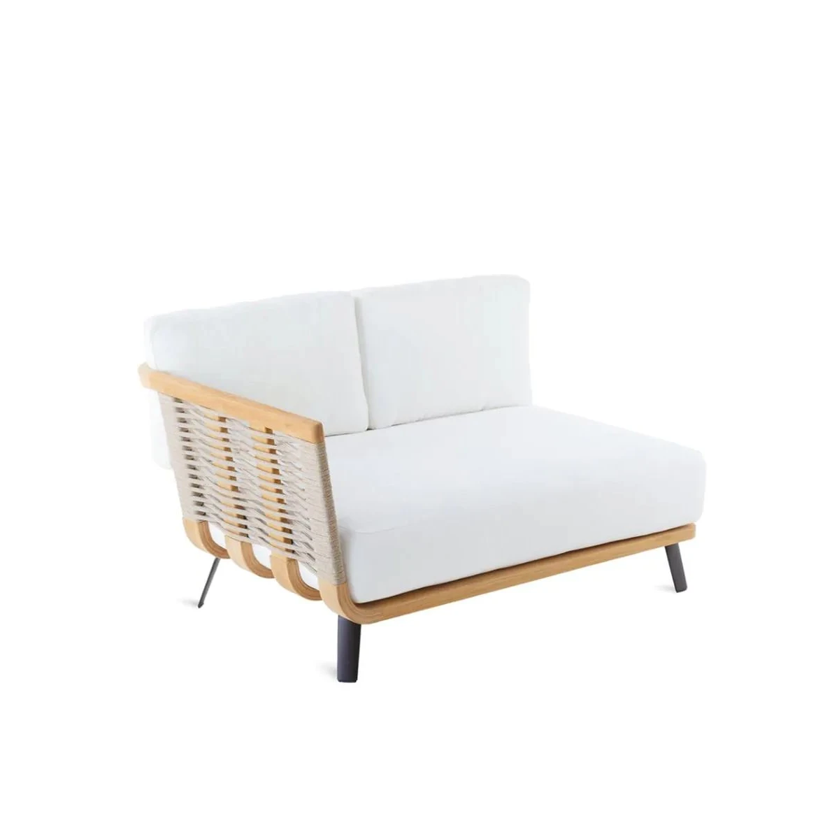 Unopiù Welcome - Modulo angolare destro in teak flessibile con cuscini di seduta e schienale