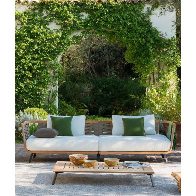 Modulo destro Welcome in teak e corda 130 cm con cuscini di seduta e schienale