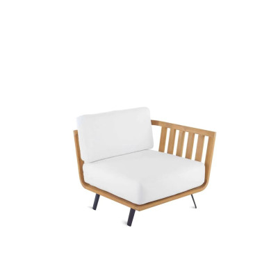 Unopiù Welcome - Piccolo modulo angolare sinistro in teak con cuscini di seduta e schienale