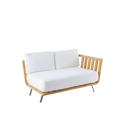 Unopiù Welcome - Module d'angle gauche en teck flexible 130 cm avec coussins d'assise et de dossier