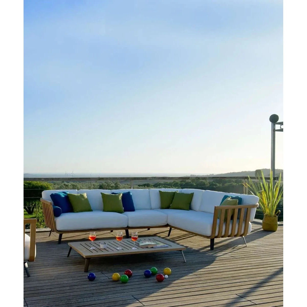 Unopiù Welcome - Flexible Left Teak Wood Module 130 cm with seat and backrest cushions