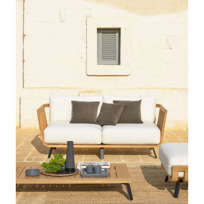 Modulo destro Welcome in teak 90 cm con cuscini di seduta e schienale