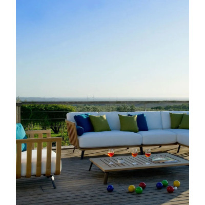 Modulo destro Welcome in teak 130 cm con cuscini di seduta e schienale