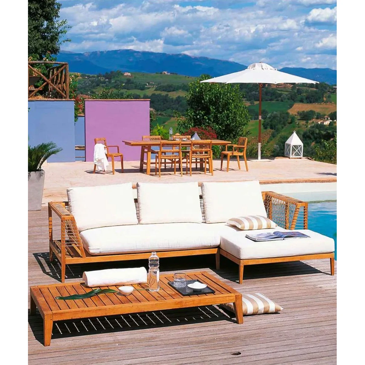 Modulo Chaise-Lounge Sinistra Synthesis Unopiù in Teak e WaProLace