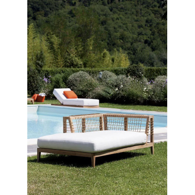 Right Chaise Lounge Module Synthesis by Unopiù in Teak Wood and Waprolace without Seat Cushion