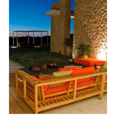 Module d'angle gauche Synthesis d'Unopiù en teck et Waprolace sans coussin d'assise