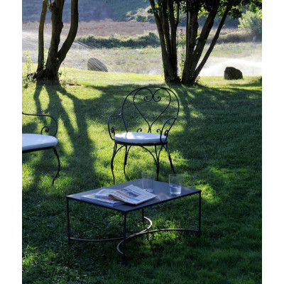 Garden armchair in wrought iron Aurora by Unopiù without seat cushion