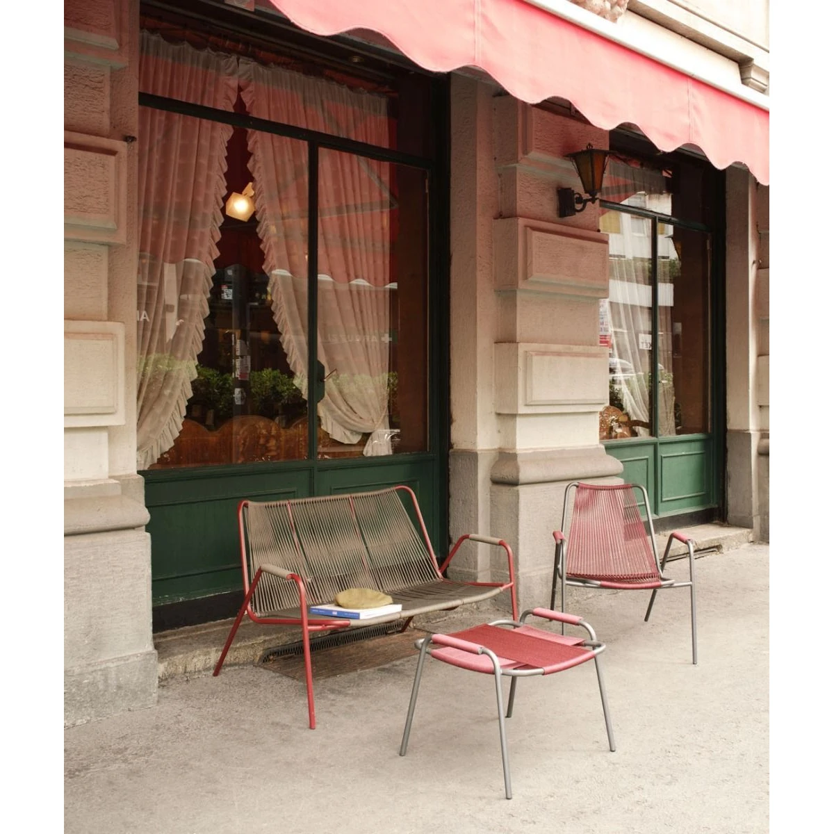 Unopiù Coco lounge armchair in metal and rope - graphite/dark chocolate