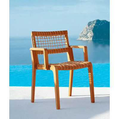 Poltrona Synthesis di Unopiù in Teak/Waprolace senza cuscino seduta