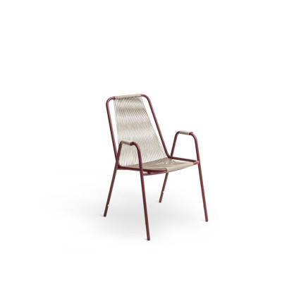 Unopiù Coco Armchair in steel and rope - syrah/ecrù