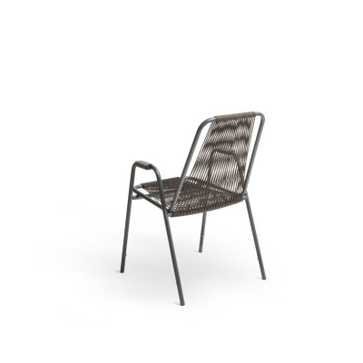 Chaise à accoudoirs Coco Unopiù en acier et corde - graphite/chocolat noir