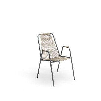Unopiù Chaise à accoudoirs Coco en acier et corde - ecru Gartenmöbel