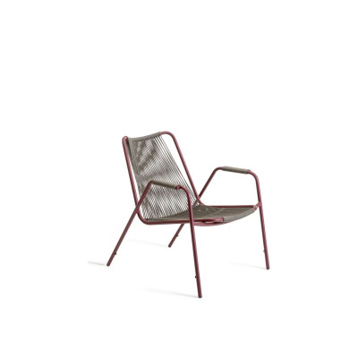 Fauteuil lounge Coco Unopiù en acier et corde - syrah/chocolat noir