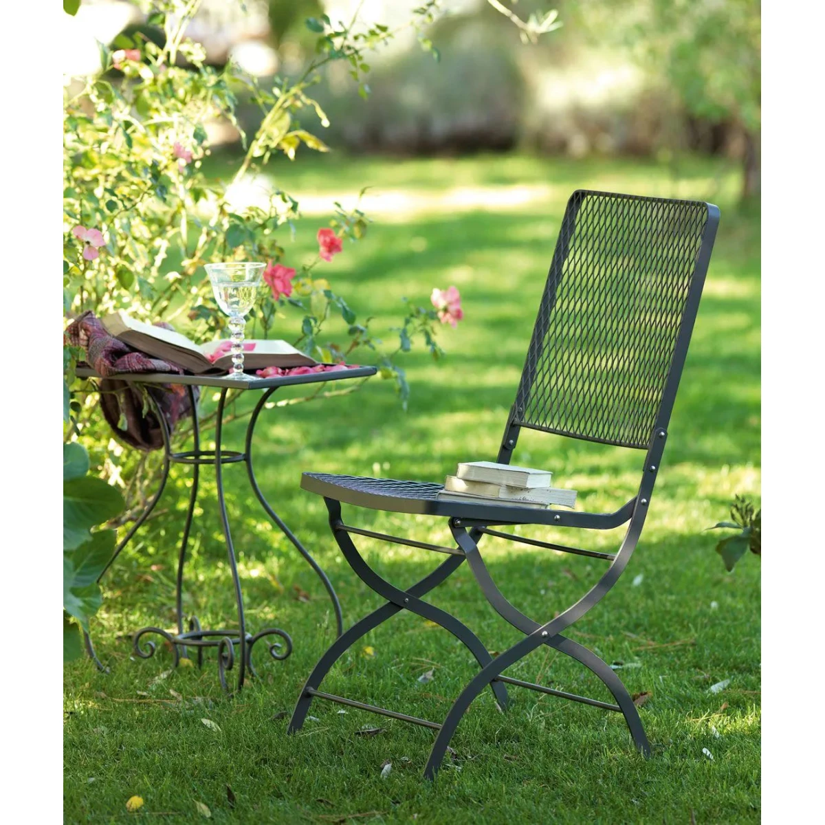 Foldable Wrought Iron Garden Chair Aurora by Unopiù - No Cushion