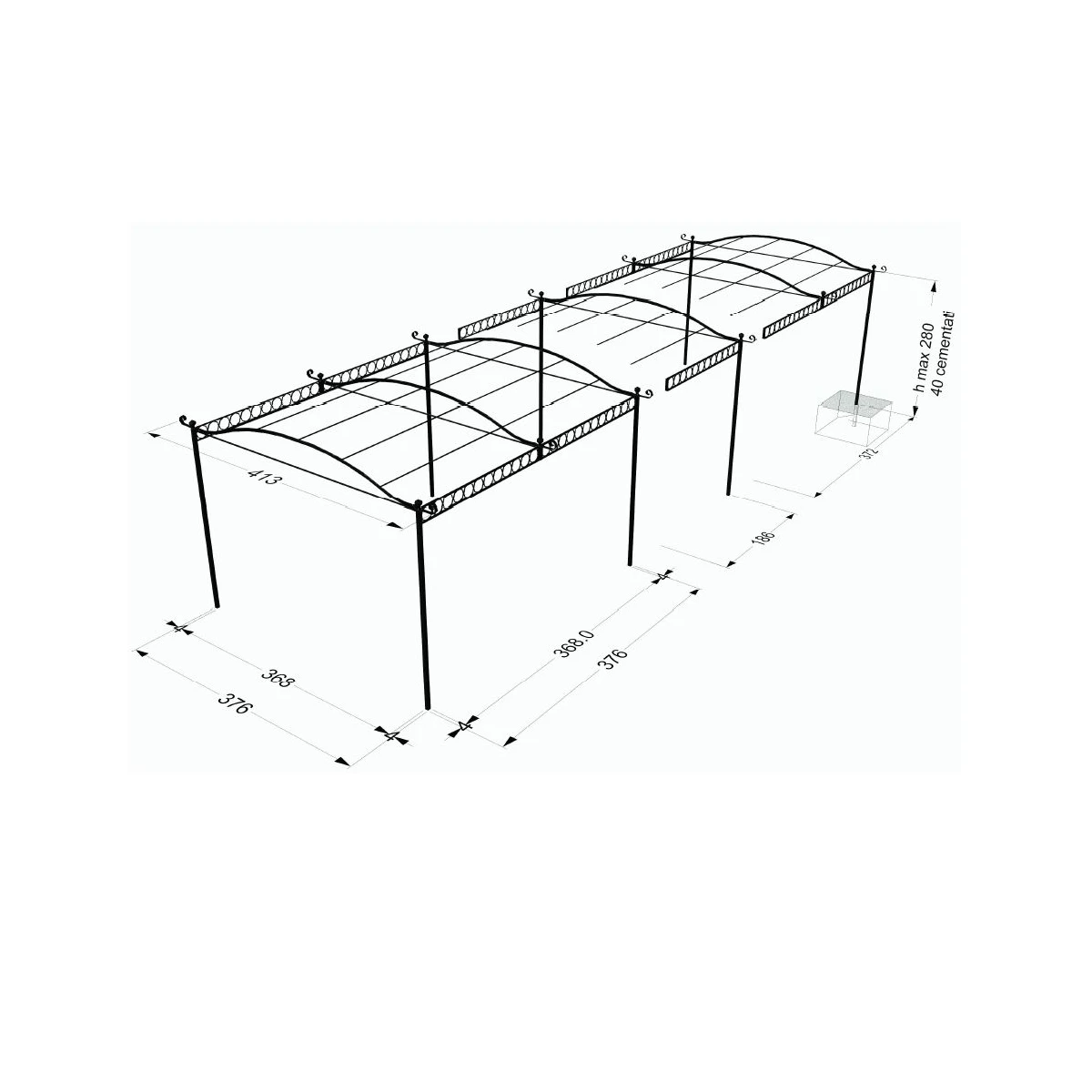 Freestanding Pergola Tibisco without roofing cm 413 X 376