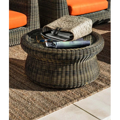 Tavolo basso rotondo Agorà in waprolace marrone tropicale Ø 81 cm con piano in vetro