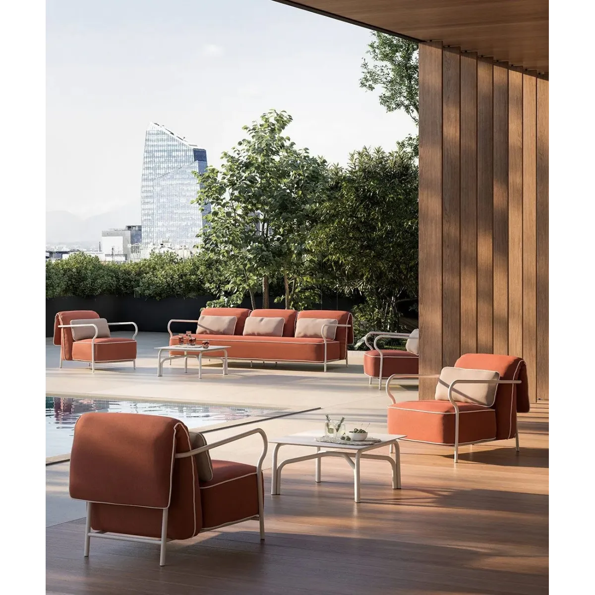 Salò Unopiù Armchair - Nuvola Fabric, Sand Frame, Cushions Included