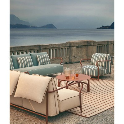 Salò Unopiù 2-Seater Sofa, Nuvola fabric, sand Alu tube frame, seat/back cushions.