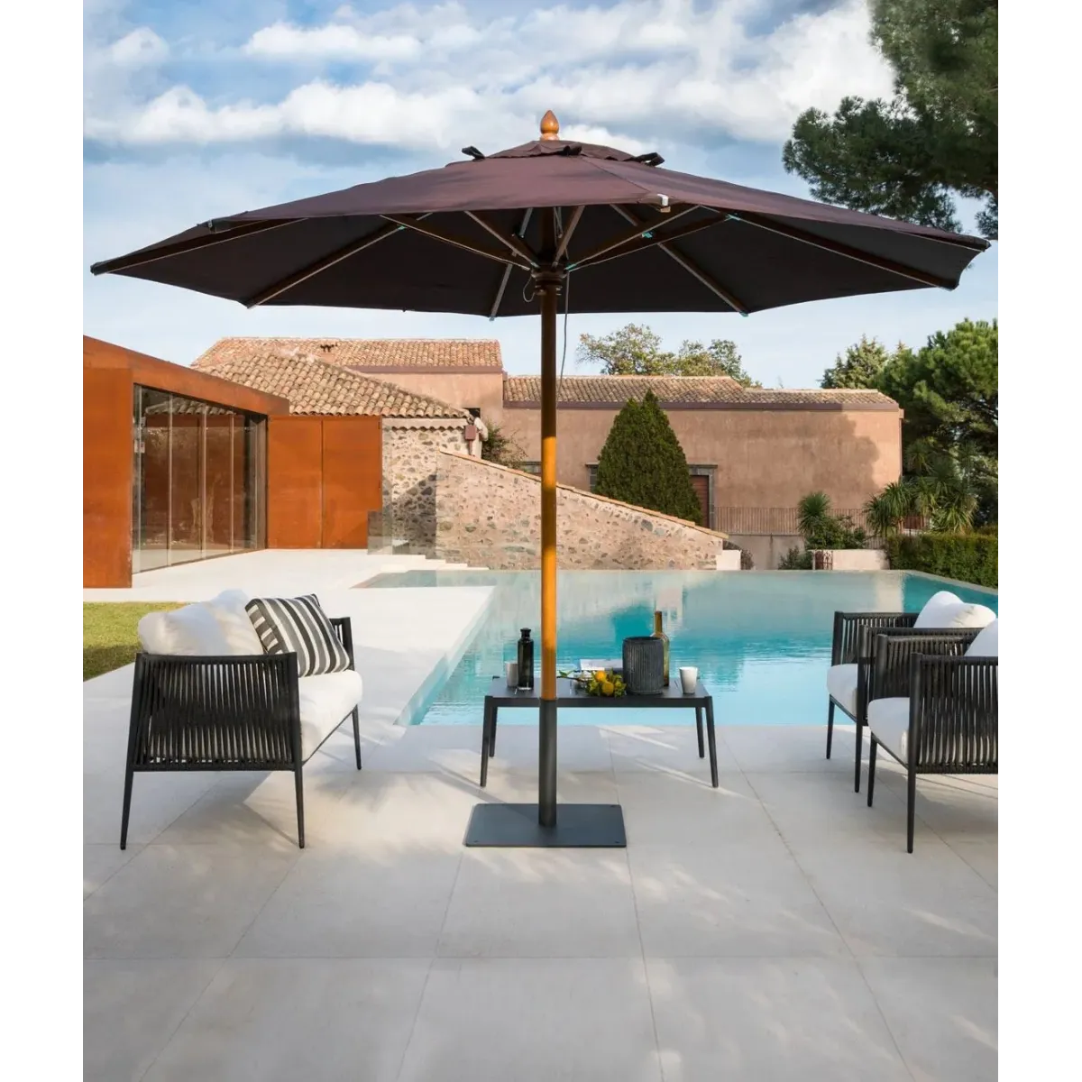Parasol rond Ø 400 cm Lipari Unopiù - Couleur Sable Élégant