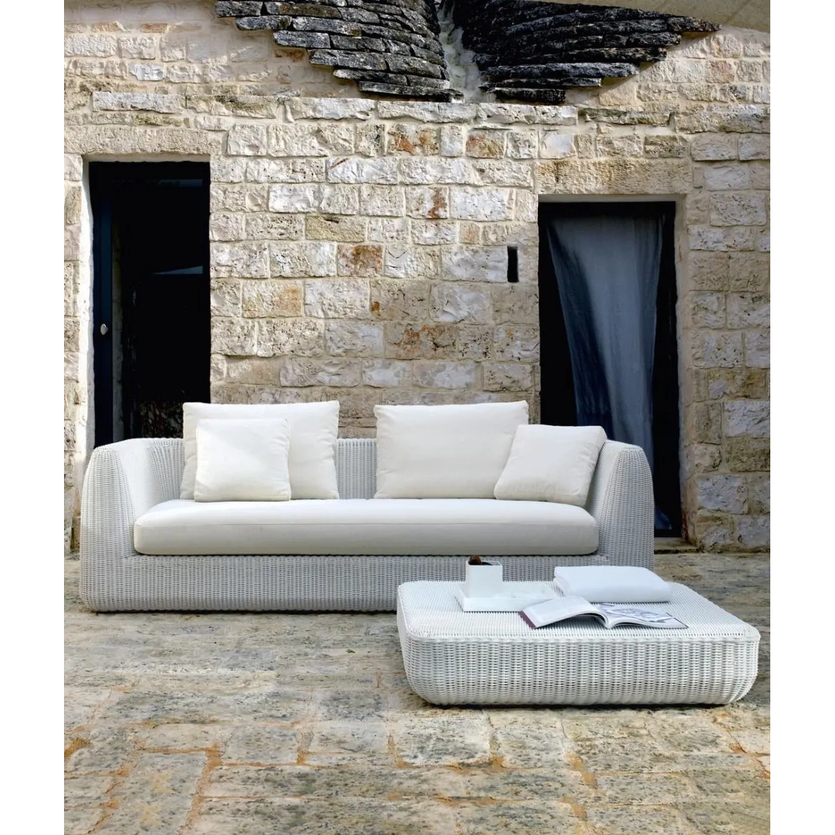 3-sitziges Sofa mit Sitzkissen Agorà aus Waprolace von Unopiù in weiss