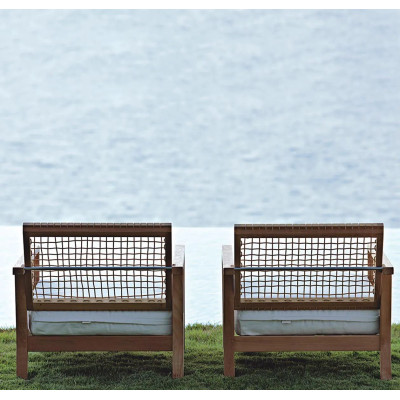 Poltrona Synthesis di Unopiù in teak e Waprolace con schienale regolabile, con cuscino seduta