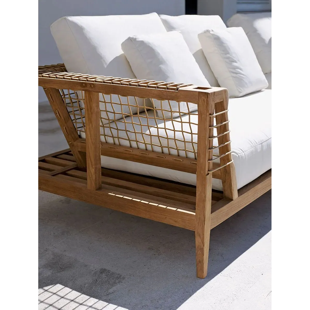 Synthesis Sofa by Unopiù: Teak Wood & Waprolace, with Cushions, L 260